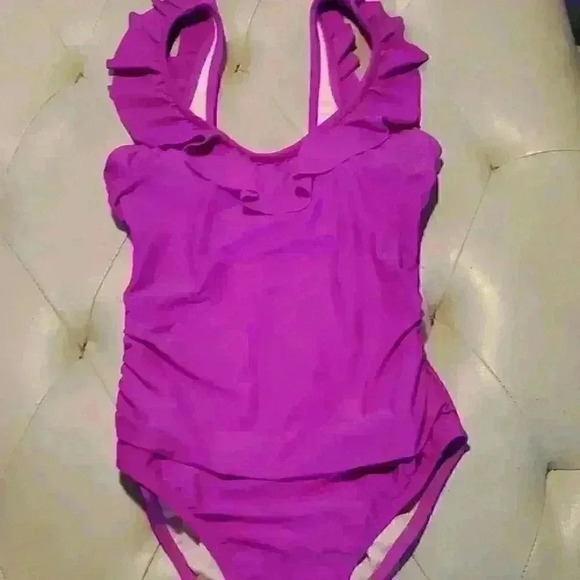 Merona hot pink ruffled one piece swimsuit sz small - Picture 5 of 5